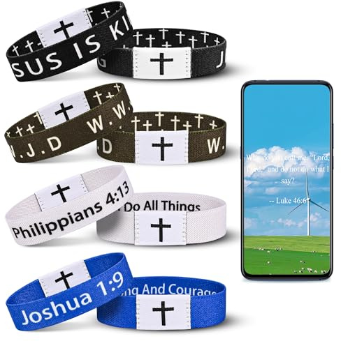 Meajjew 4PCS Daily Bible Verse Bracelet, Christian WWJD Jesus is King Bracelet for Women Men, Jesus Wristband Dark Colors