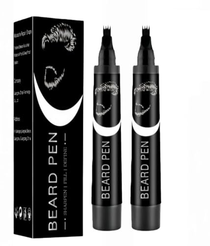 2PCS Beard Pencil Filler,Black Beard Pen,Waterproof & Long Lasting Beard Dye,Shape & Define Beard and Eyebrows,Long Lasting Beard Pencil,Mustache Shaping and Enhancing,Mens Beard & Hair Dye,Black