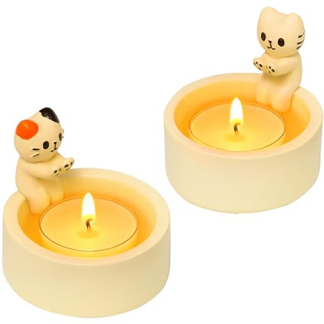 Keboyoe 2 Piezas Portavelas para Gatos Dibujos Animados Portavelas de Gato