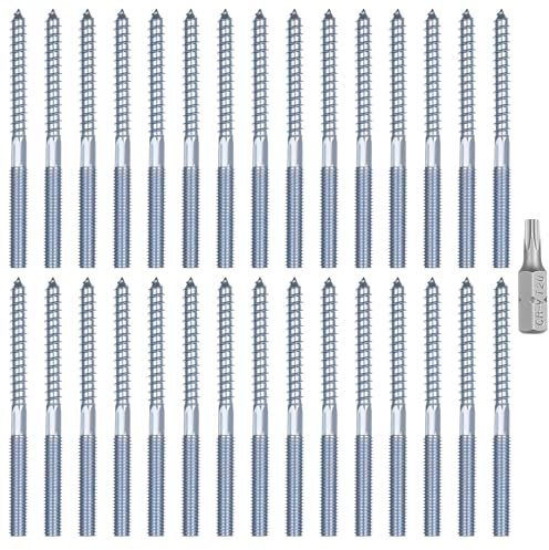 30 Stück Stockschrauben M8 x 100mm, Gewindestange Torx Stockschraube M8, Doppelgewindeschrauben, Doppelseitige Dübelschrauben für Rohrschellen Holzverbindungen Holzschrauben Wand, mit Torx-Antrieb
