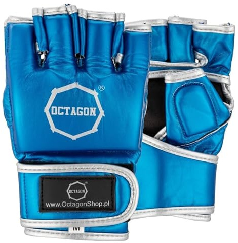 Legion Octagon MMA Handschuhe - Kampfsport Training Grappling - Kunstleder - Knöchel- und Gelenkschutz - L Metallic Blau