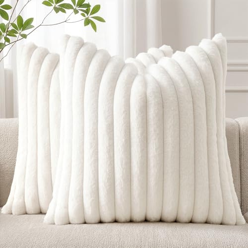 Woaboy 2er Set Kissenbezug 40x40 Flauschige dekokissen White