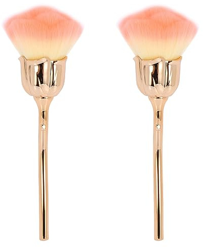 Zhdbchyuu 2X Pincel para Polvo de Uñas Pincel Rosa Rosa Pincel de Limpieza para Uñas Pincel para Rubor En Polvo (Dorado)