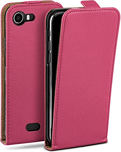 moex Flip Case für Wiko Lenny Hülle klappbar, 360 Grad Rundum Komplett-Schutz, Klapphülle aus Vegan Leder, Handytasche mit vertikaler Klappe, magnetisch - Pink