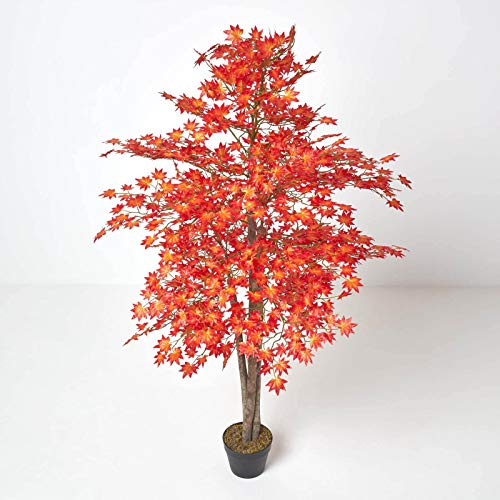 HOMESCAPES 5 ft Red Maple Tree Large Artificial Replica Plant in Pot, 160 cm Office Conservatory Indoor Decoration Plant
