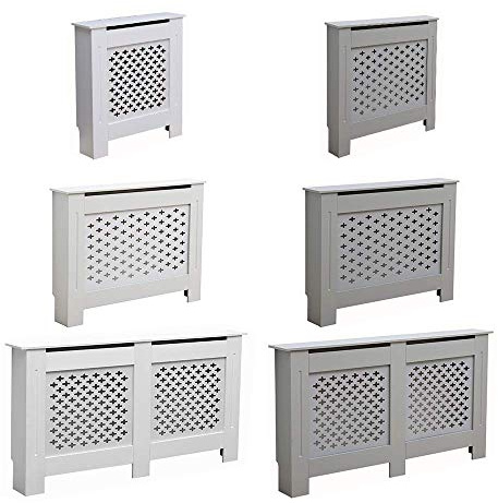 AVC Designs Kensington Radiator Cover Modern MDF Wood White Grey Cross Pattern Living Room Bedroom Hallway Cabinet (Medium White)