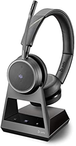 Plantronics – Voyager 4220 Office Headset (Poly) – Stereo Bluetooth-Kopfhörer mit Bügel-Mikrofon, Noise-Cancelling & Station USB-A - Anschluss an PC, Mac, Mobil-/Festnetztelefon, Teams (zertifiziert)