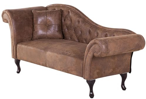 Beliani Chaise Longue Méridienne Chesterfield Côté Gauche en Cuir Suède Marron pour Salon Glamour et Vintage