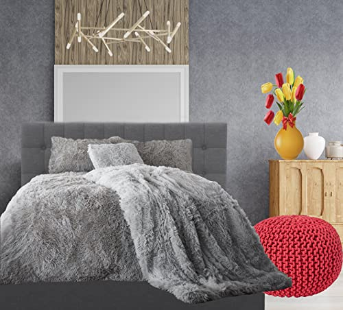 Comfort Collections Teddy Hug & Snug Cuddles Fleece Duvet Quilt Cover Bedding Set With Matching Pillowcase Warm and Cosy Silver Bedding Set King 230cm x 220cm Approximately.