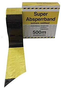 JeCo Absperrband - Warnband - Gefahrenband - Signalband gelb/schwarz, Länge 500 m/Breite 8 cm/extrem reißfest, umweltfreundlich