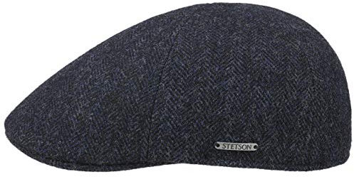 Stetson Texas Herringbone Flatcap Herren mit Baumwollinnenfutter Herbst Winter schwarz-blau XL (60-61 cm)