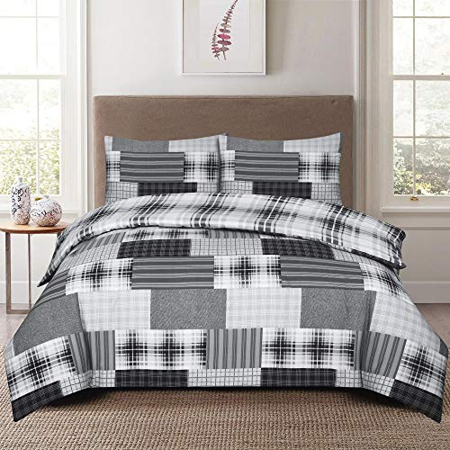 PRIME LINENS Duvet Cover Set 4 Pcs Brushed Microfibre Quilt Cover Bedding Set With Pillow Cases and Extra Fitted Sheet Included Easy Care (Grey Denim, Super King 4 Piece)