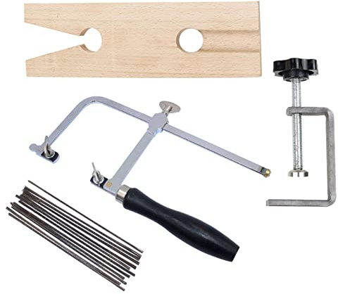 Jeweler's Saw Frame Adjustable with 144 Blades Professional Jewelry Making Kit with Wooden Pin Clamp Wood Fixtures Set
