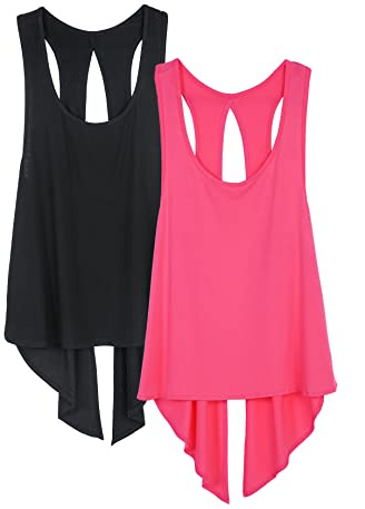 icyzone Lot de 2 débardeurs d'entraînement à dos ouvert pour femme - Chemises de course à pied, gym, yoga à nouer dans le dos, M