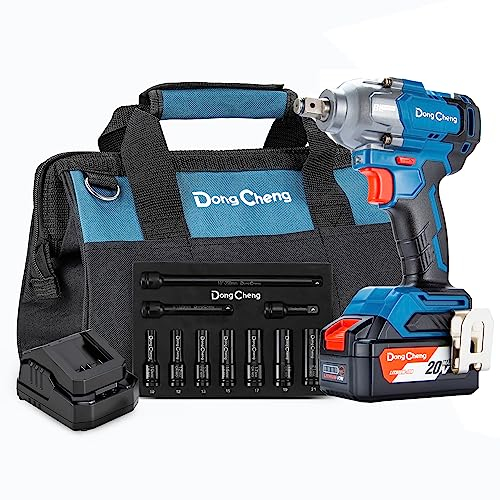 Dong Cheng Llave de Impacto Inalámbrica Brushless 18V con Batería de 4.0Ah, 488N.m alto par, 1/2, transmisión de 3 velocidades, Adecuado para automoción y bricolaje