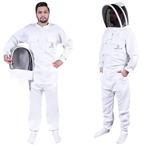 S Self Mark Bee Suit Professional Full Body Polycotton Beekeeping Clothes Veil Hood Hat Protective Beekeeping Suit Jacket Coat and Trouser Beekeepers Equipment for Men & Women (M, Fancy Veil)