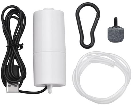 Bomba de aire USB para acuario Pequeña bomba de oxígeno con tubo de piedra porosa Hebilla colgante para acuario Pesca al aire libre