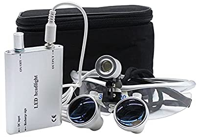 Profi Dental Binokularlupe Lupe Zahnarzt Loupes Kopflupe Lupenbrille + LED Headlight 3.5 x 420mm Vergrößerungsglas
