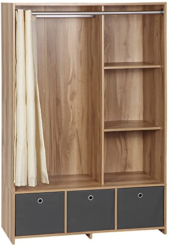 HOMCOM Armoire Penderie Dressing avec Rideau 105 x 48 x 160 cm Naturel