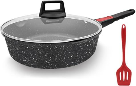 AIKENBBKK Antihaft Pfanne 28cm Bratpfanne mit Deckel 4.3L Beschichtet pfanne mit Abnehmbarer Griff, Geeignet für alle Herdarten, Backofen und spülmaschinenfest(Schwarz)