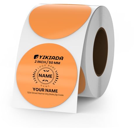 YIKIADA Étiquette Thermique en Vinyle à Points Orange 50 mm Autocollant d'adresse en Rouleau Autocollant étanche pour imprimante pour Logo Code à Barres QR Code Inventaire 500 pièces