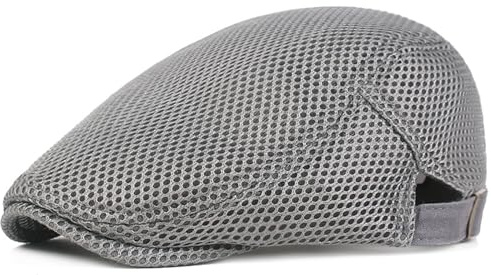 XYIYI Grey Men's Breathable Mesh Newsboy Cap Summer Beret Ivy Cap Driving Cabbie Flat Hat