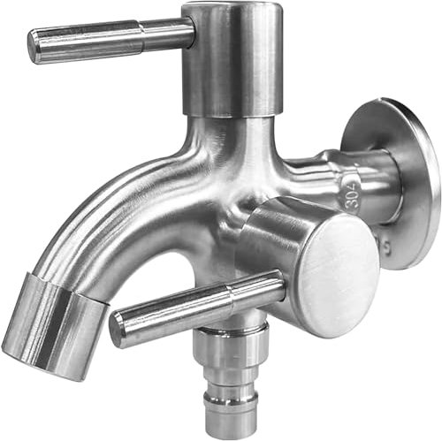 Losxuido Double robinet universel 1/2 - Double robinet à boisseau sphérique - Pour jardin, machine à laver, citerne d'eau de pluie - Avec sorties de raccordement 1/2 (Set 1)