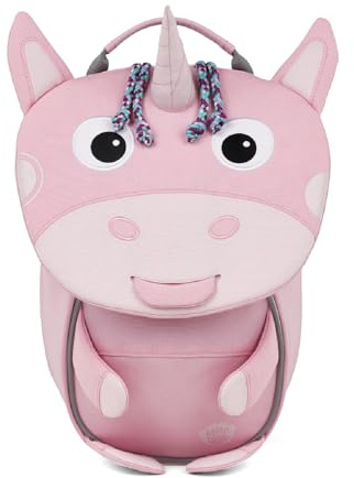 Affenzahn Amigo pequeño mochila infantil sostenible 1-3 años guardería ergonómica con tirador, reflectante y etiqueta con nombre Unicornio - Rosa