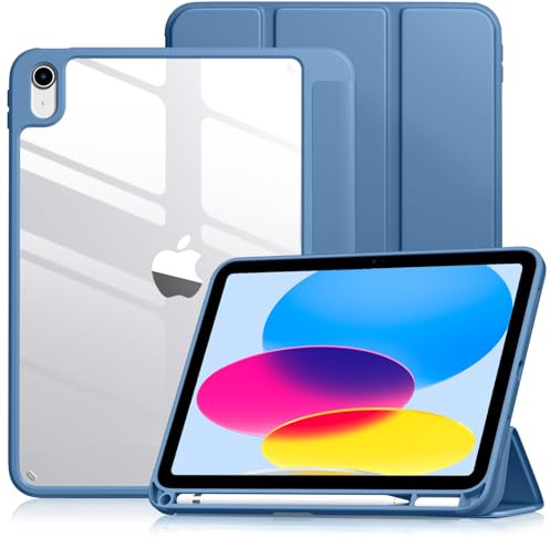 Vobafe Case for iPad (A16) 11th Generation 11 Inch 2025/iPad 10th Generation 10.9 Inch 2022 with Pencil Holder, PC Clear Back Cover, Slim Trifold Stand Case Supports Auto Wake/Sleep, Blue