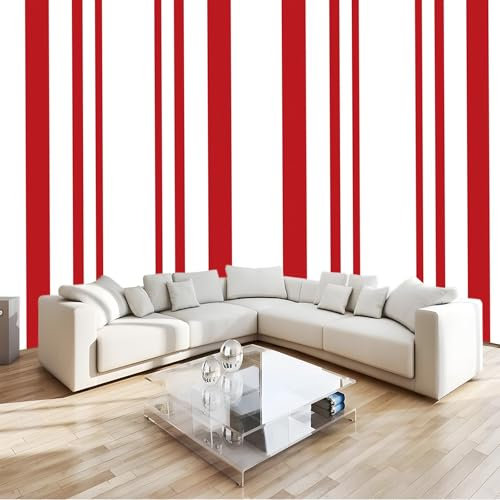 Carta da parati moderna, 250 x 175 cm Poster Gigante Design Carta per Pareti 3D Righe, rosso, semplice per camera letto,soggiorno, Decorazione da Muro Rosso Bianco