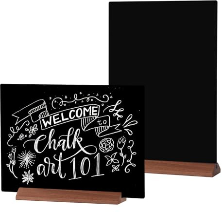 GUOKOFF Enseignes de Tableau Noirs A3, Lot de 2 Tableau Noir pour Table, Tableaux Noirs avec Supports en Bois, Double Face Ardoise de Table Décoratives pour Tableaux Noir pour Bar Café Mariage