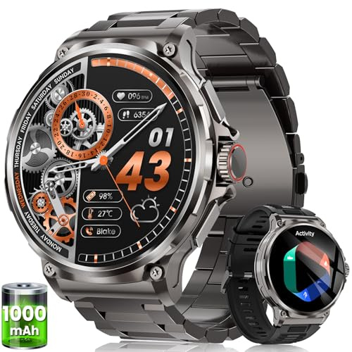 Smartwatch Uomo con 1000 mAh Batteria, 1.92 AMOLED, 5ATM Impermeabile Orologio Smart Watch Militare con Chiamate Bluetooth, 120+ Modalità Sportive, 24H Frequenza Cardiaca/SpO2/Sonno, iOS Android Nero