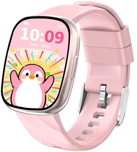 PTHTECHUS Smartwatch Bambini - 1.75 Orologio Smartwatch Bambini Fitness Tracker Impermeabile con 100+ Modalità Sportive, Giochi e Contapassi, 4-12 Anni Ragazze e Ragazzi (9D-3S-S60K-PINK)