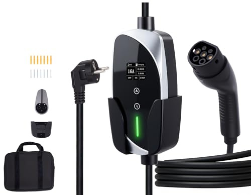 VEVOR Cargador para Vehículo Eléctrico Tipo 2 Monofásico 3,6 kW 16 A, Cargador de Pared EV con Cable de 6 m, Punto de Carga con Enchufe Schuko, Pantalla LCD, Estación de Carga y Caja de Control IP66