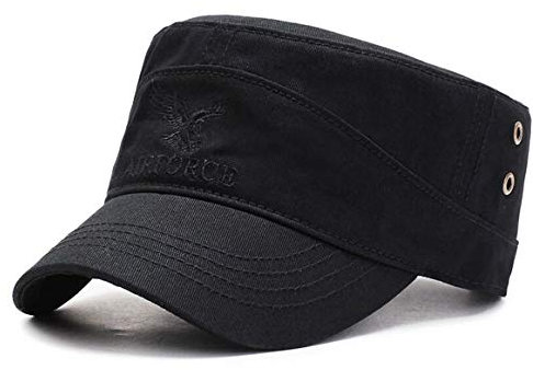 CHENNUO Vintage Stickerei Military Cap Herren Army Kappe Verstellbar Flat Top Baseballmütze (Schwarz)