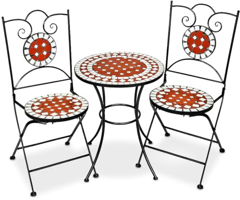 tectake® Ensemble Table et Chaises en Mosaïque Table de Bistrot Bar Salon de Jardin Exterieur, Structure en Acier lâqué époxy, Mobilier de Jardin Amenagement Balcon Terrasse
