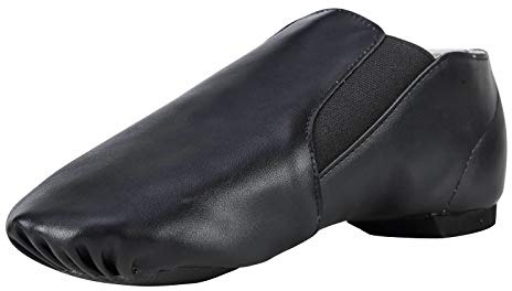 Dynadans PU Leather Jazz Shoe Slip On Dance Shoes with Side Elastics for Girls and Boys (Toddler/Little Kid/Big Kid)-Black-3.5M-Little Kid