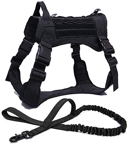 KS Tools Hundegeschirr Deutscher Schäferhund Haustier Hundeweste mit Nylon Bungee Hundeleine Geschirr für Kleine Große Hunde Welpen,Black,XL