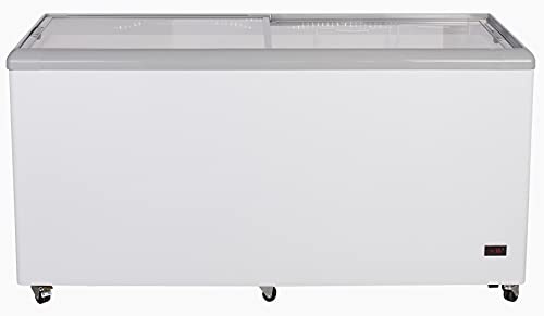 Duura Commercial Mobile Ice Cream Display Chest Freezer Sub Zero Temp Flat Glass Top Frost Free Lid with Wire Baskets, 52 Inch Wide 14 Cubic Feet, White