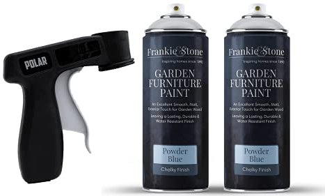 Frankie & Stone Garden Furniture Spray Paint - Powder Blue - 2 x 400ml + Trigger Gun - Revive Outdoor Furniture & Ornaments, Benches, Tables & Chairs - Quick Drying - Matt Chalk Smooth Finish