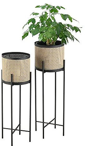 [en.casa] Set de 2 x Soportes de Flores Colfontaine con Macetero Estantes para Plantas Estilo Decorativo Accesorio Hogar Metal Negro y Color de Arena