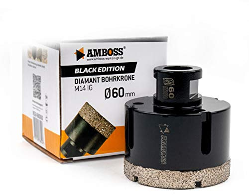 Amboss - Corona de perforación de diamante de 60 mm (M14) para amoladora angular, adecuada para gres porcelánico, azulejos duros, granito, etc.