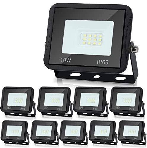 Lospitch 10x 10W SMD LED Strahler Fluter IP66 Flutlicht, Superhell LED Fluter, Leuchtmittel Scheinwerfer Warmweiß Wandstrahler Außenstahler Leuchtmittel 85-260V AC