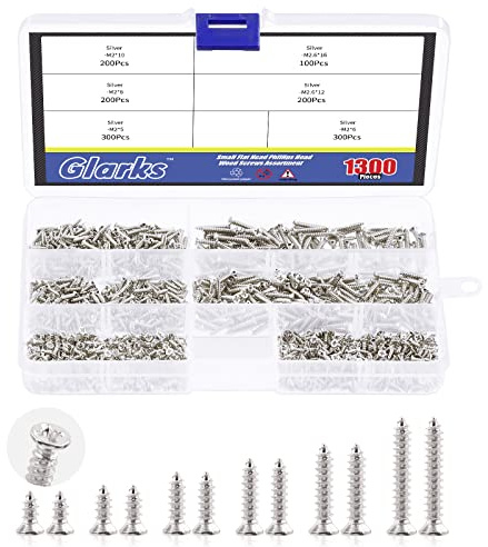 Glarks Lot de 1 300 petits clous à bois - 5 mm, 6 mm, 7 mm, 8 mm, 10 mm - Argenté