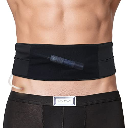 Breathable Peritoneal Dialysis Belt with Mesh Pouch PD Catheter Transfer Set Holder Accessories with Slits for G-Tube Feeding Tube Peg Tubing Stomach Women Men Adults Black