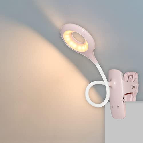 3W Rechargeable Clip on Bed Light, Type C Charging, 5 Colour & 5 Brightness, 28 LED Touch Control Bedside Lamp Flexible, Small Battery Clip Light, Reading Light Clip on Bed for Kids, Pink