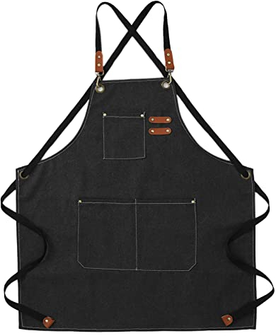 Tiiyee Grembiule da Artista, Grembiule da Pittura con Tasche Tela con Cinghie Incrociate Retro Tasche per Attrezzi Grembiule Lavoro in Tela Cucina Cottura Bavaglino Spalla Regolabile Vita Incrociata