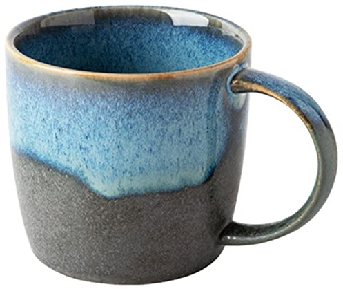 Biigming Kaffeetasse Keramik Blau Grau Teetasse mit Henkel 350ml Handgefertigte Keramikbecher Spülmaschinen- und mikrowellengeeignet Großer Griff Geschenk für Büro und Zuhause (3)