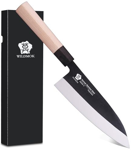 WILDMOK 19,4 cm Deba Coltello Asiatico Usuba Salmon Coltello Sashimi Coltello Tedesco in Acciaio Inox Lama & Maniglia Tradizionale in Legno