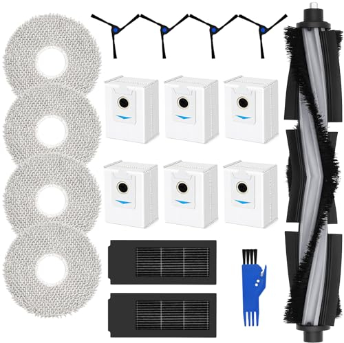 Zubehörset für ECOVACS DEEBOT X2 Omni Saugroboter, 6 Antibakterielle Staubbeutel, 4 Mopp Wischtücher, 1 Hauptbürste, 2 Antibakterielle Filter, 4 Seitenbürsten, Ersatzteile Saugroboter Zubehör